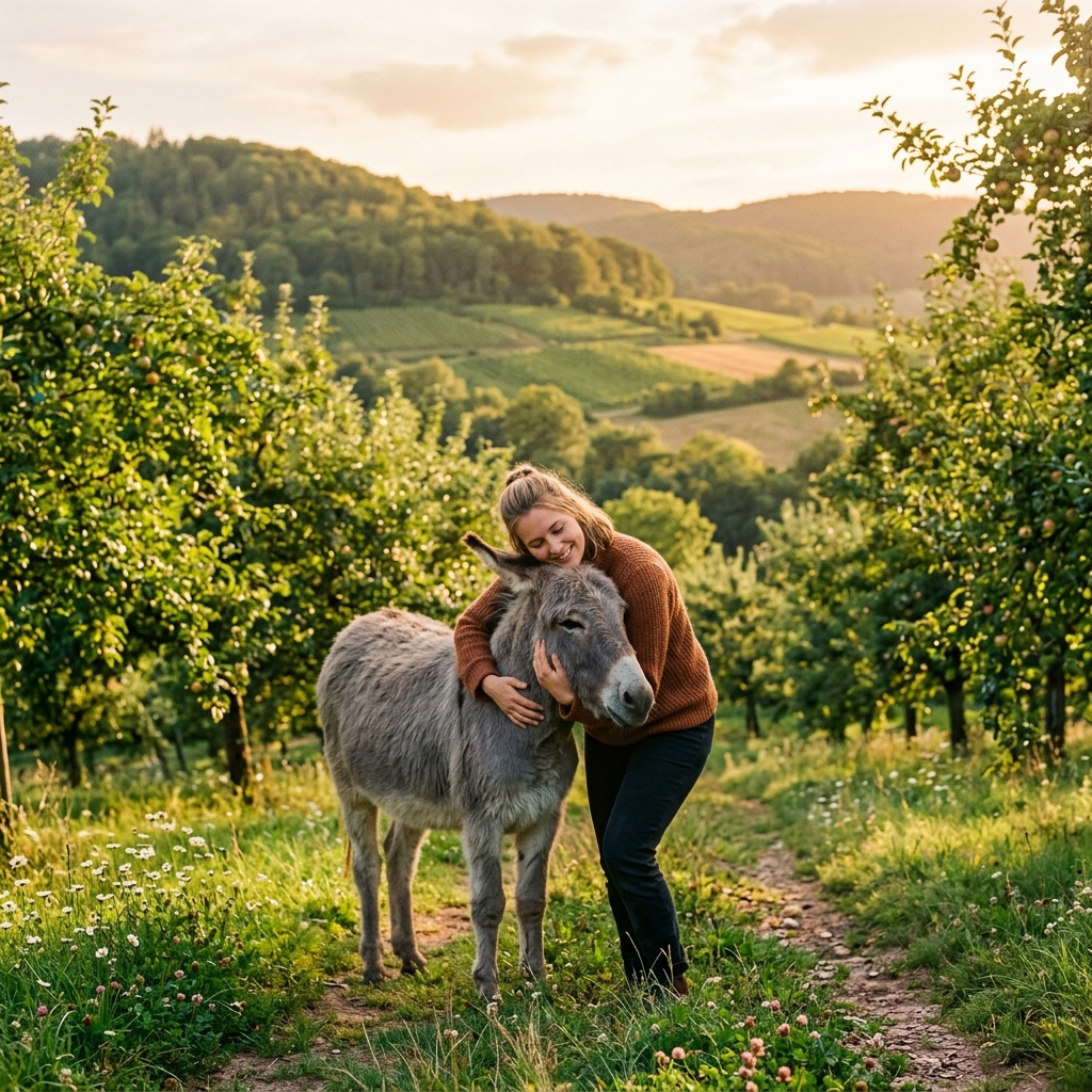 Mensch und Esel in enger Verbindung