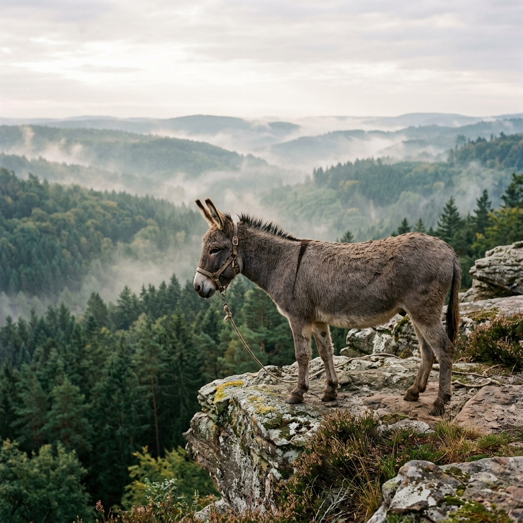 Esel steht ruhig auf Felsen